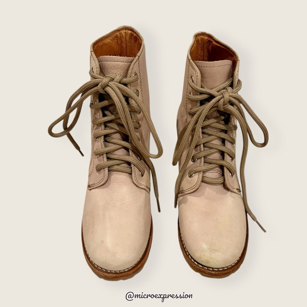 $399 Frye Sabrina 6G Lilac Pink/Cream Leather Lace Up Block Heeled Ankle Booties - Picture 10 of 16